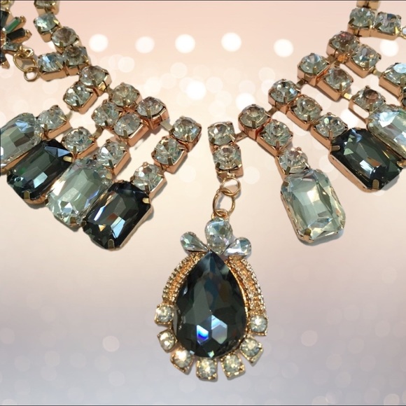 Statement Gold, Crystal, Smoky Quartz Necklace - Picture 1 of 4